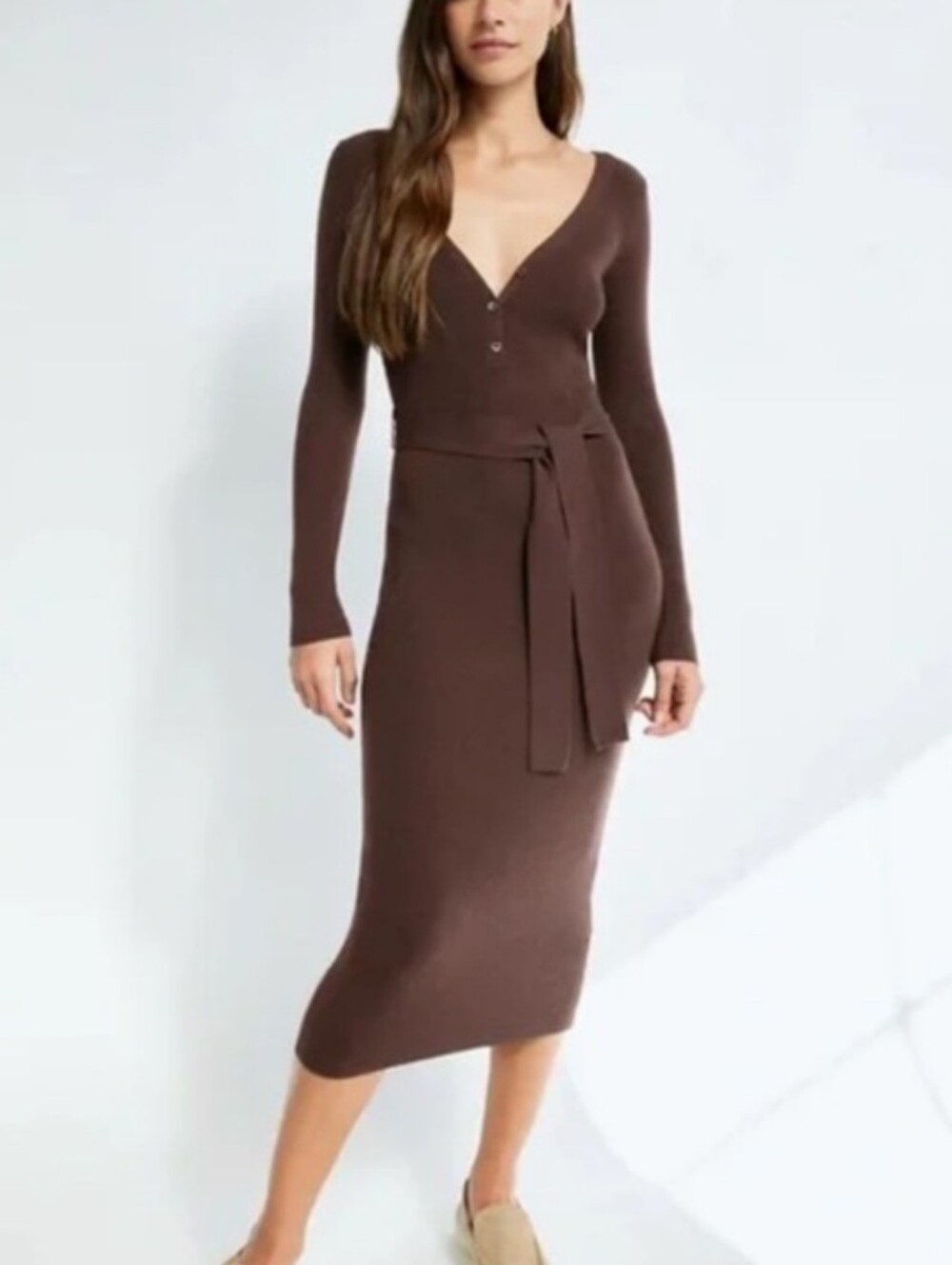 The Group by Babaton Henley Brown Sweater Dress Merino Wool Size XS